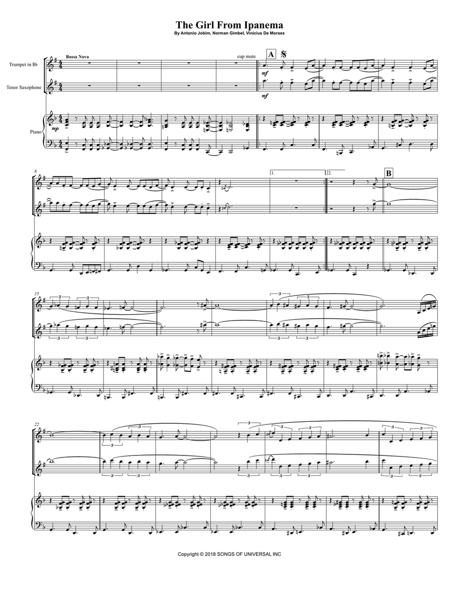 The Girl From Ipanema (garôta De Ipanema) Tenor Saxophone scores gallery preview page 2