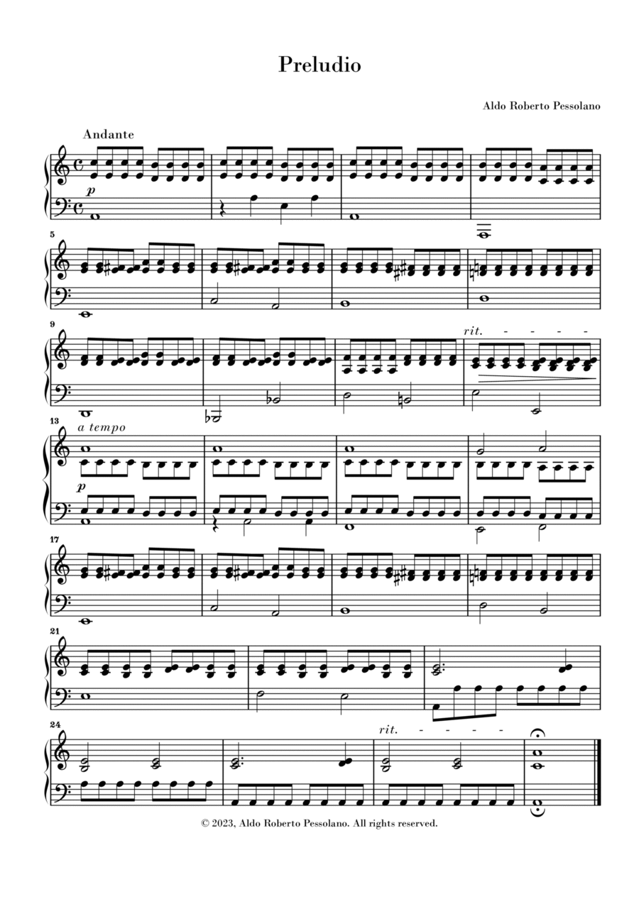 Preludio in la minore Easy Piano scores gallery preview page 1