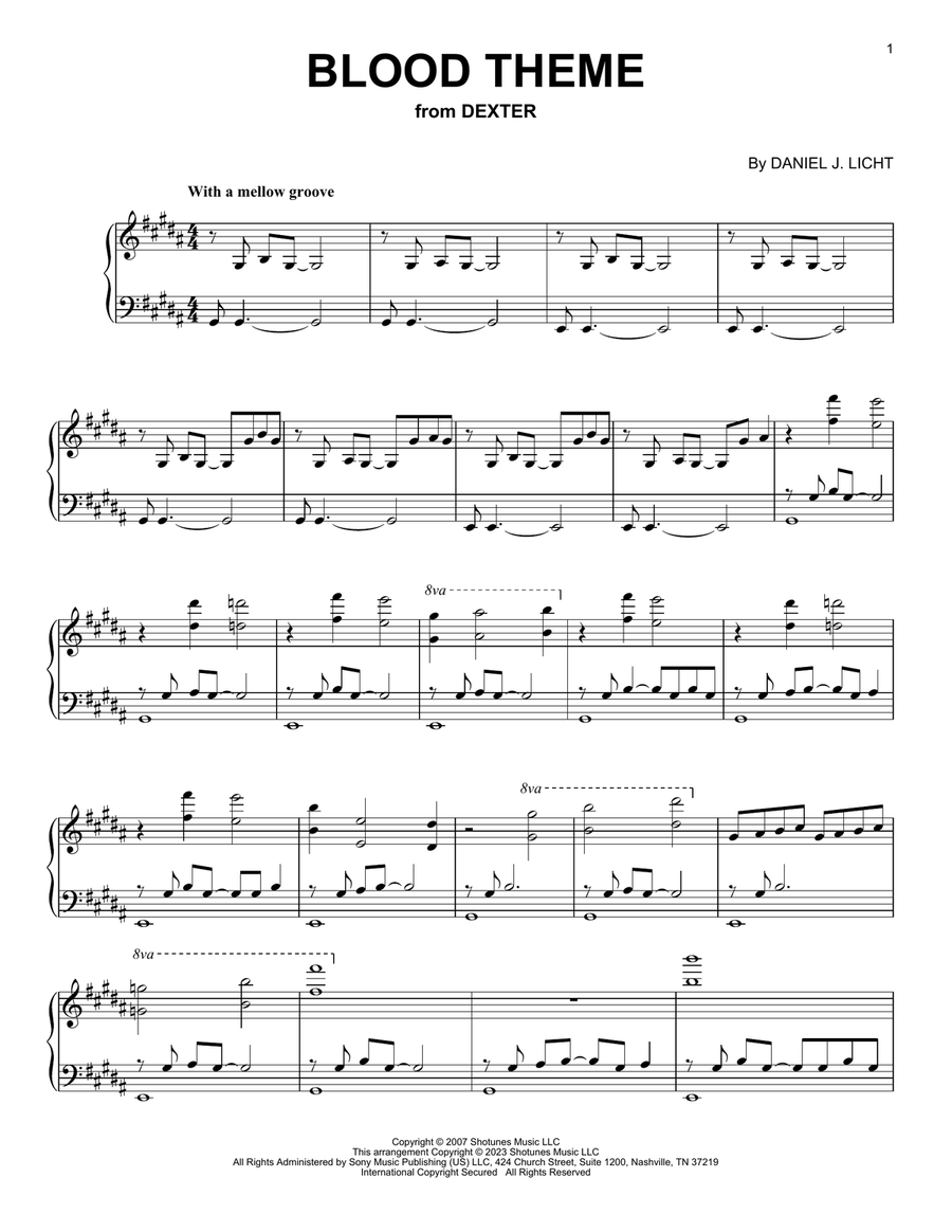Blood Theme (from Dexter) Piano Solo scores gallery preview page 1