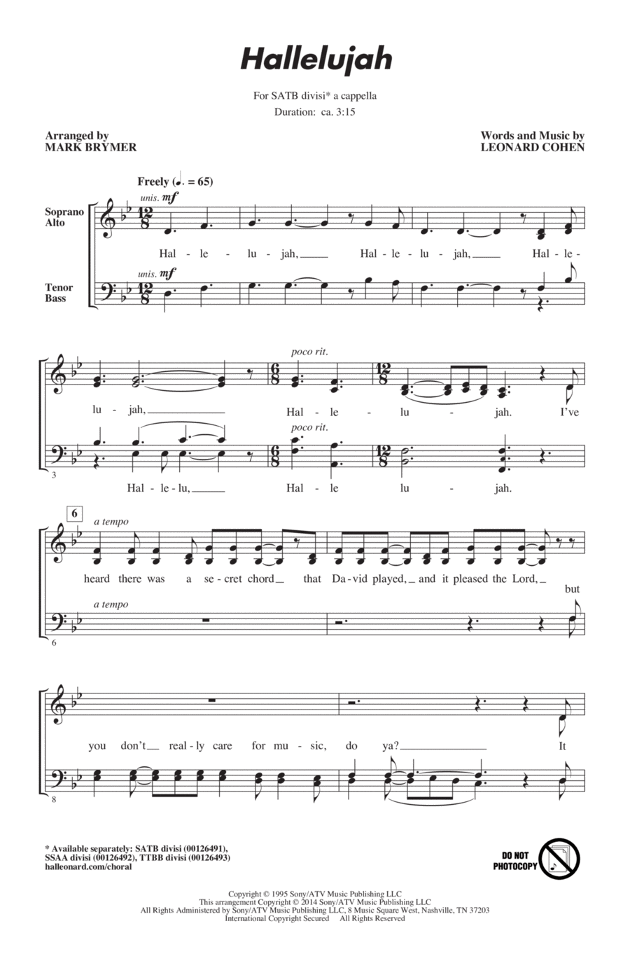 Hallelujah 4-Part scores gallery preview page 1