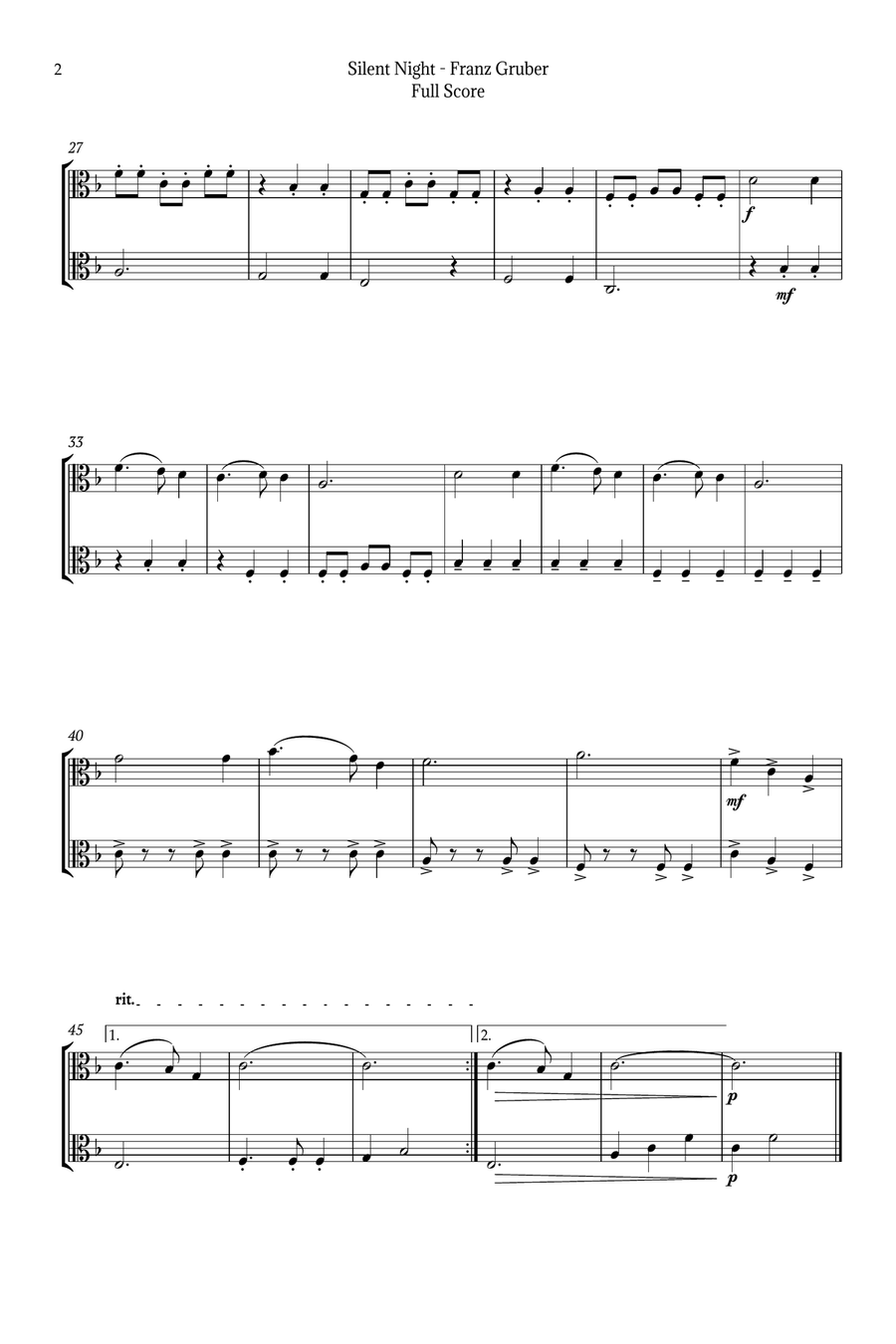 Silent Night for Viola Duet String Duet scores gallery preview page 2