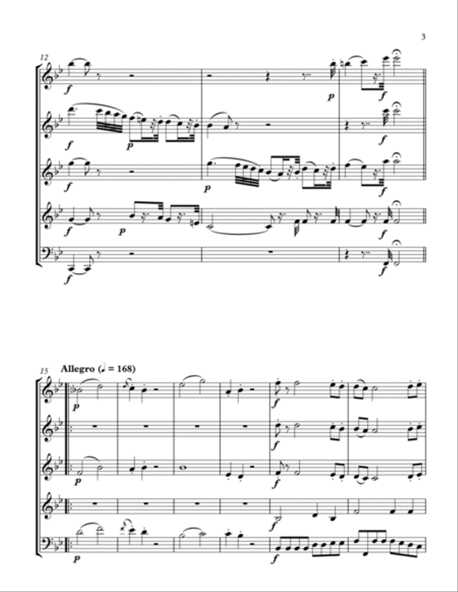 Mozart: Serenade in Bb Major, K. 361 (Gran Partita) for Wind Quintet Mvmt. 1 (Largo/Allegro) Woodwind Quintet scores gallery preview page 3