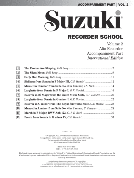 Suzuki Recorder School (Alto Recorder), Volume 2