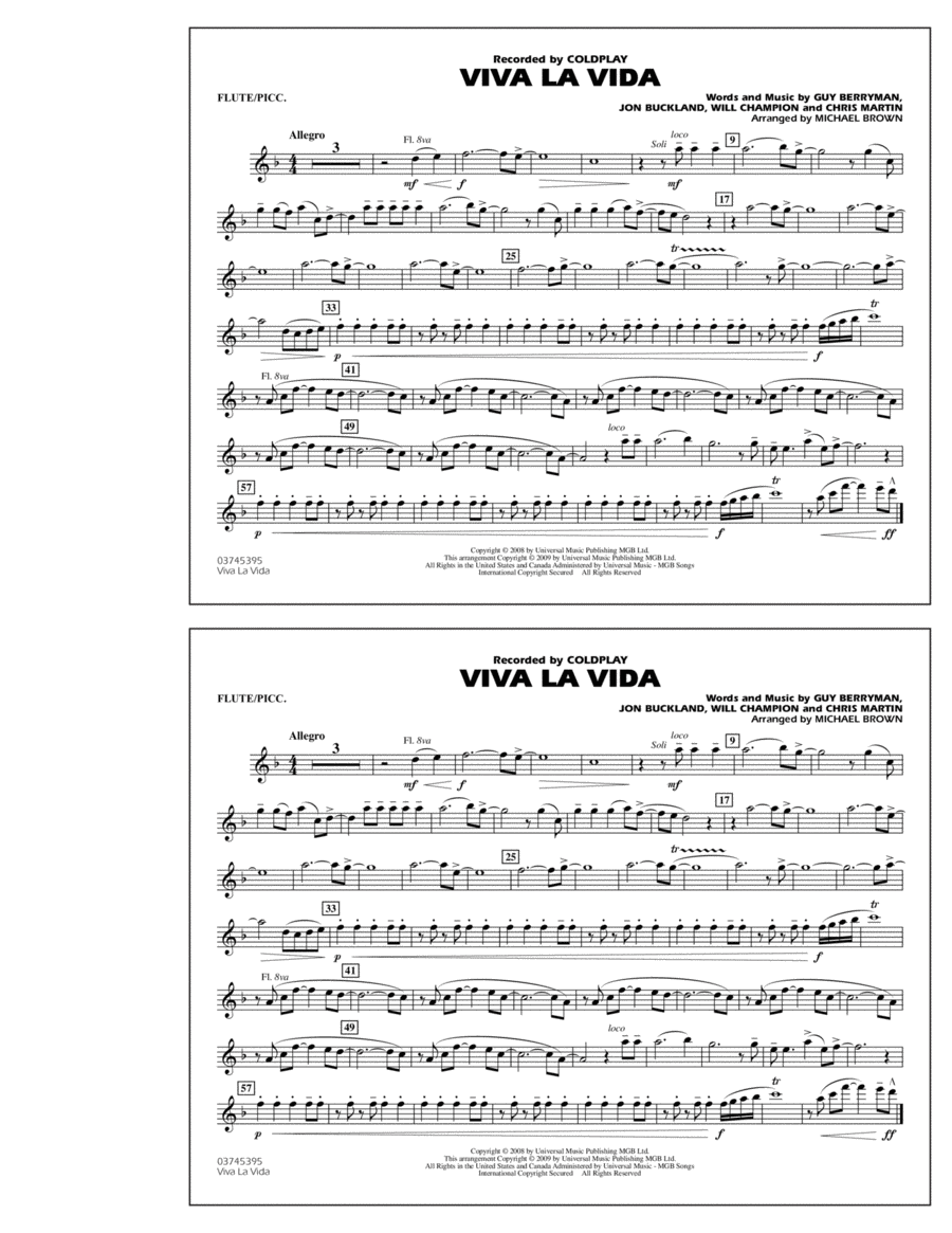 Viva La Vida - Flute/Piccolo Marching Band scores gallery preview page 1