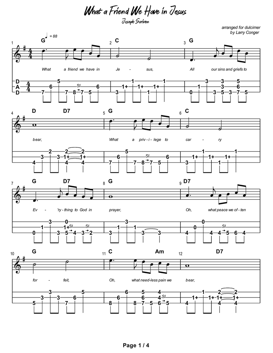 What a Friend We Have In Jesus Dulcimer scores gallery preview page 2
