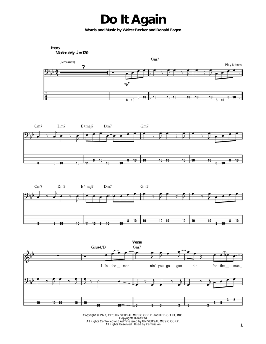 Do It Again Bass Guitar Tablature scores gallery preview page 1