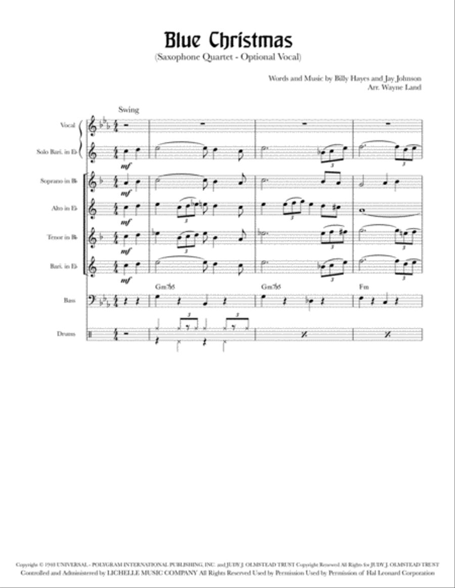 Blue Christmas Saxophone Quartet scores gallery preview page 1