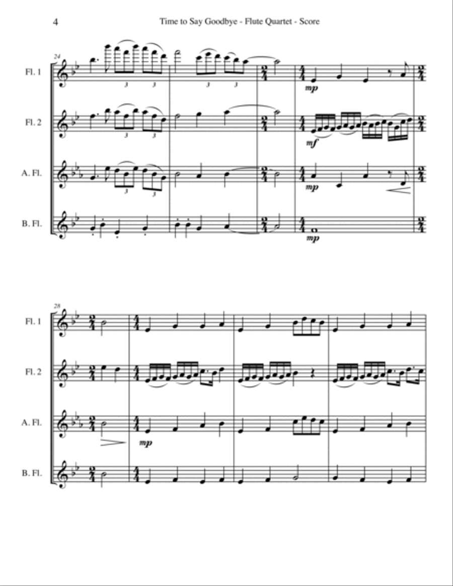 Time To Say Goodbye Woodwind Quartet scores gallery preview page 4