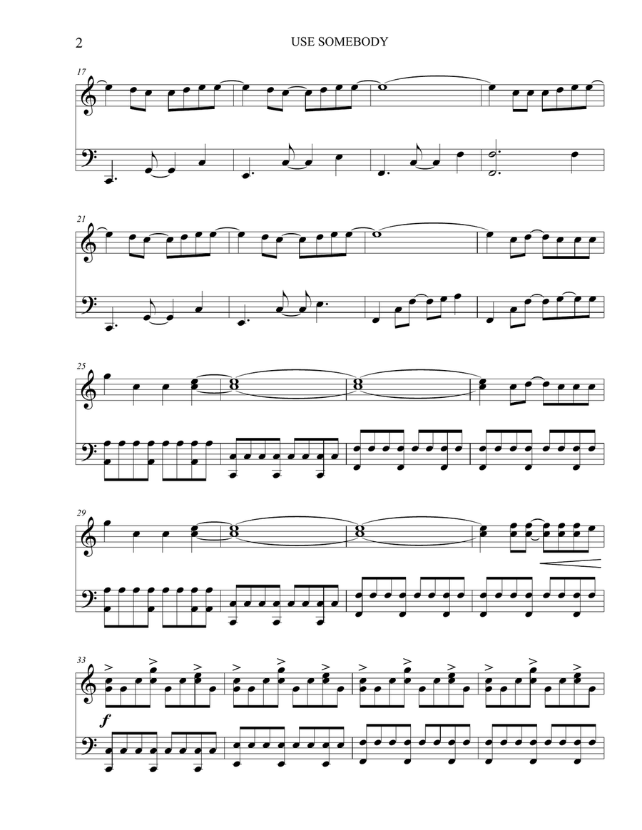 Use Somebody Piano Solo scores gallery preview page 2