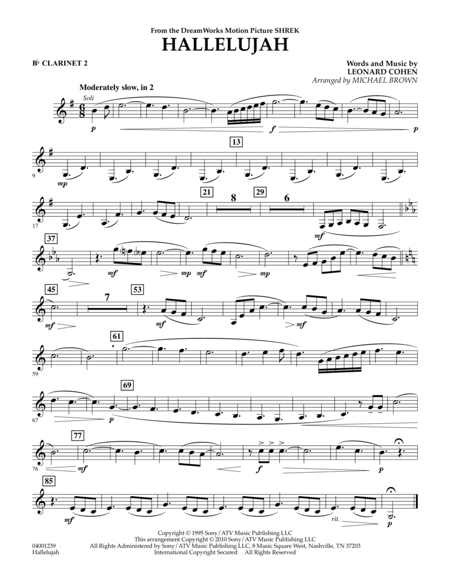 Hallelujah - Bb Clarinet 2
