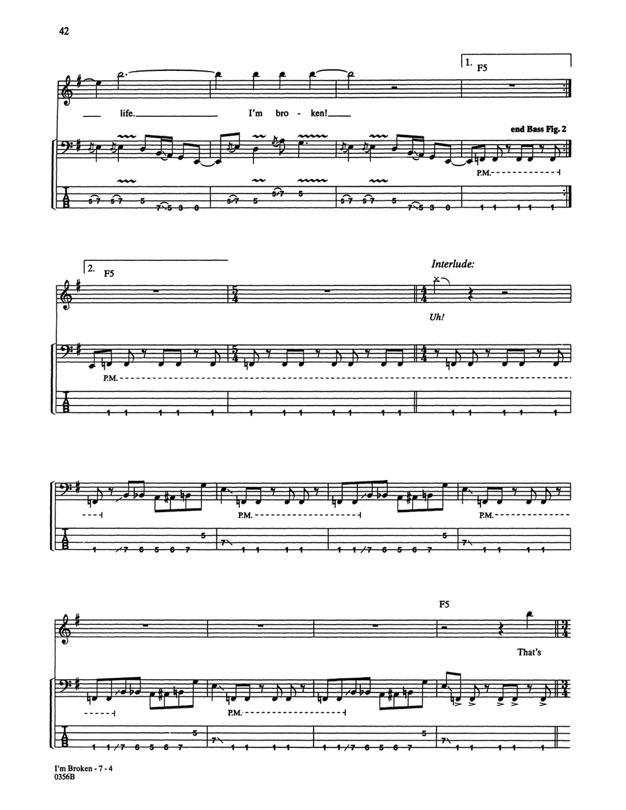 I'm Broken Bass Guitar Tablature scores gallery preview page 4