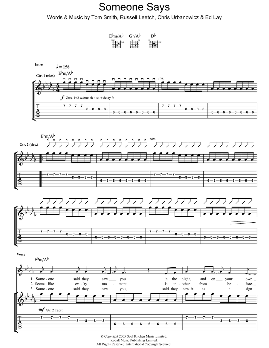 Someone Says Someone Says Guitar Tablature scores gallery preview page 1