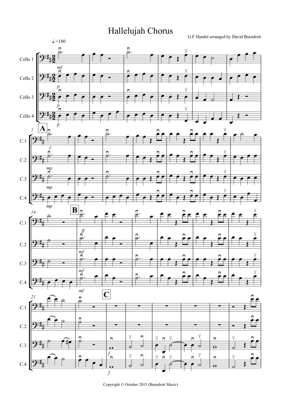 Hallelujah Chorus for Cello Quartet Choir scores gallery preview page 1