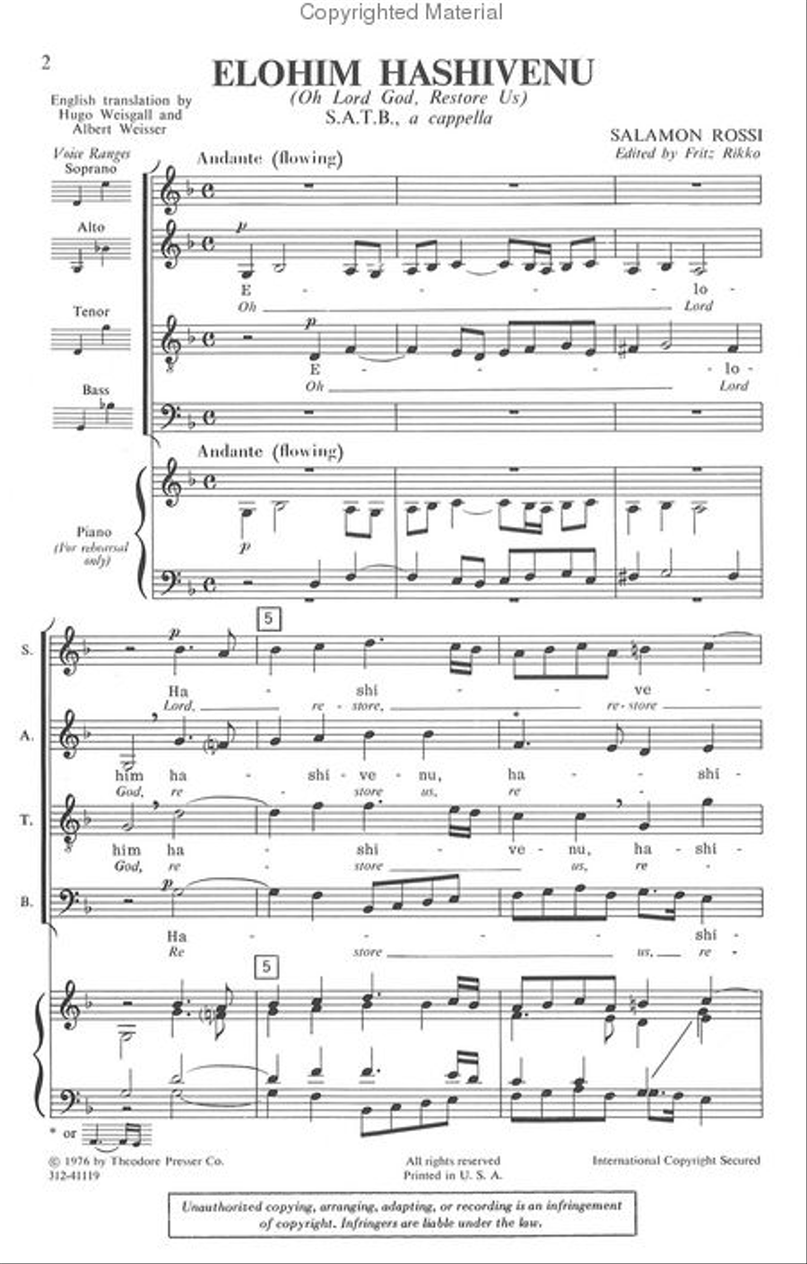 Elohim Hashivenu Elohim Hashivenu 4-Part scores gallery preview page 2