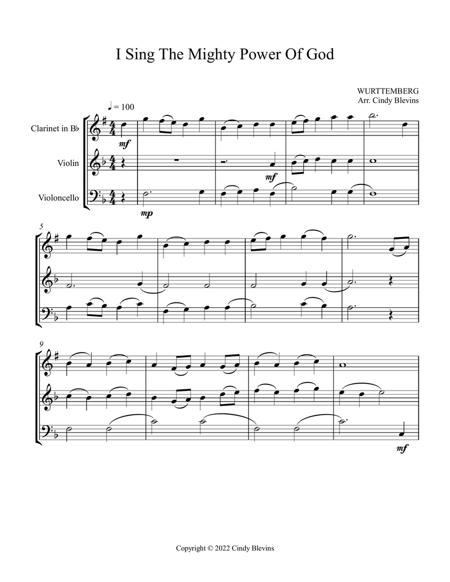 I Sing the Mighty Power Of God, Clarinet, Violin and Cello Trio Small Ensemble scores gallery preview page 2