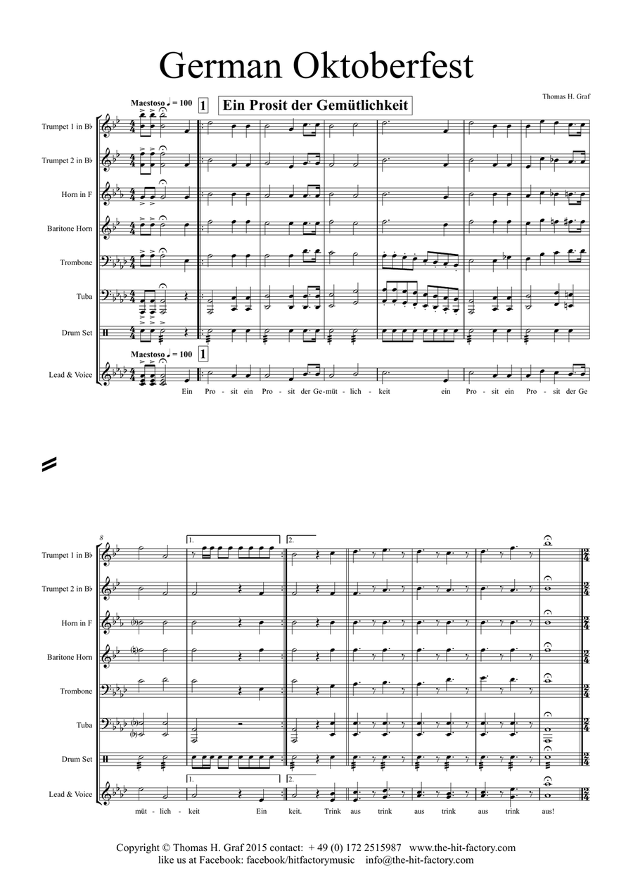 German Octoberfest - 10 Famous German Songs - Brass Quintet Concert Band scores gallery preview page 1