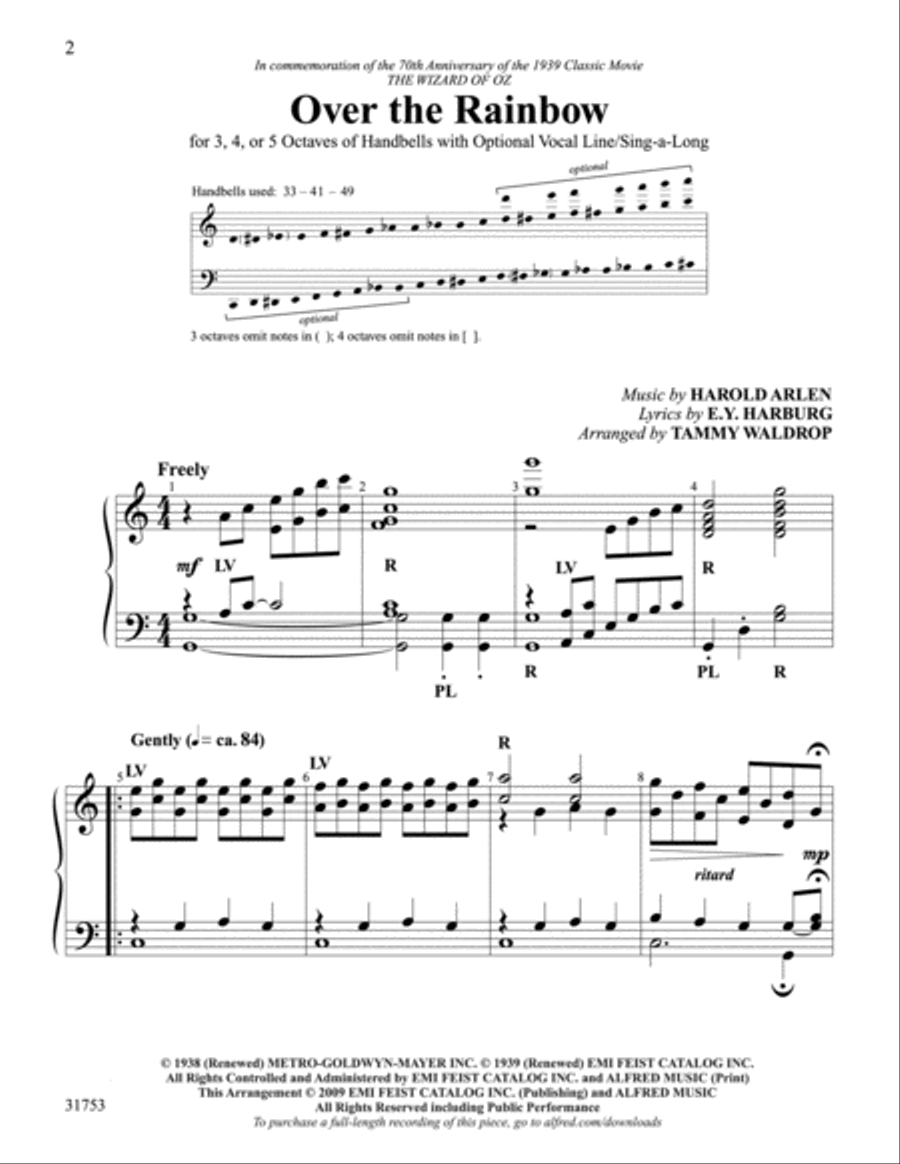 Over the Rainbow Handbell Choir scores gallery preview page 2