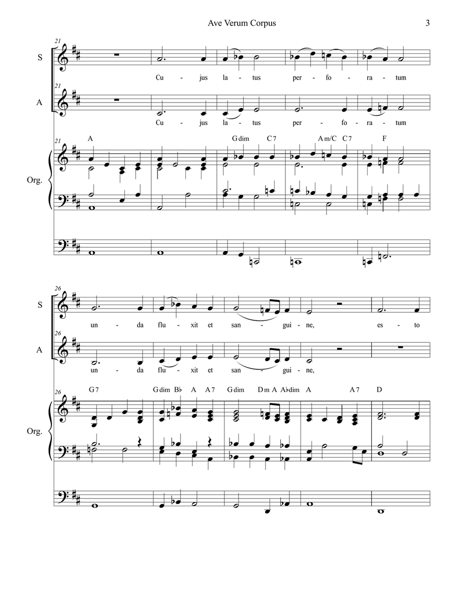 Ave Verum Corpus (Duet for Soprano and Alto solo - Organ Accompaniment) Alto Voice scores gallery preview page 3