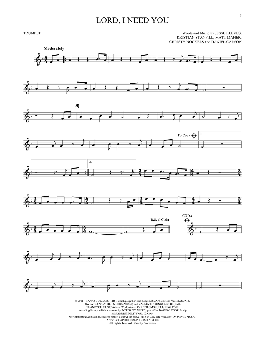 Lord, I Need You Lord, I Need You Trumpet Solo scores gallery preview page 1