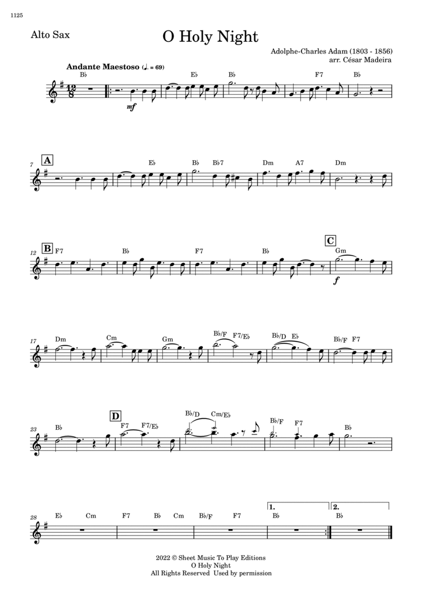 O Holy Night - Alto Sax Solo - W/Chords image number null