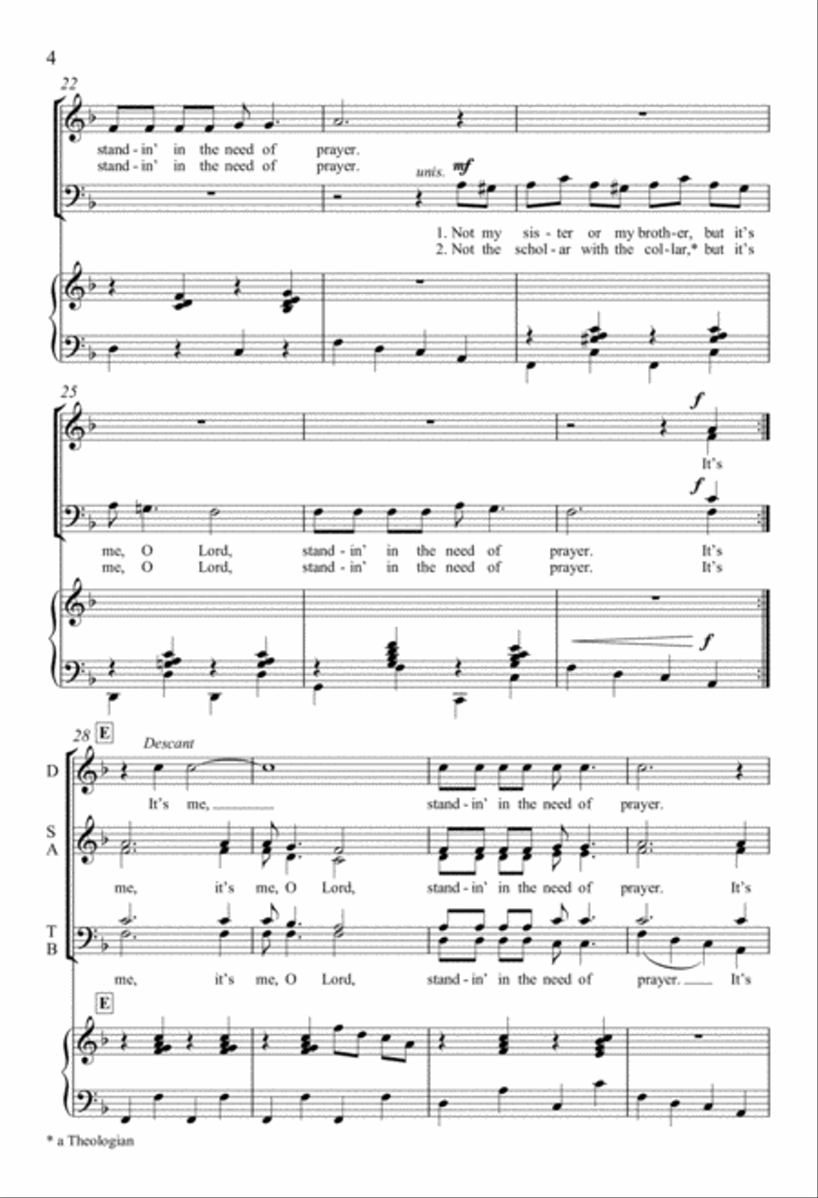 Standin' in the Need of Prayer from Three Folk Hymns 4-Part scores gallery preview page 4