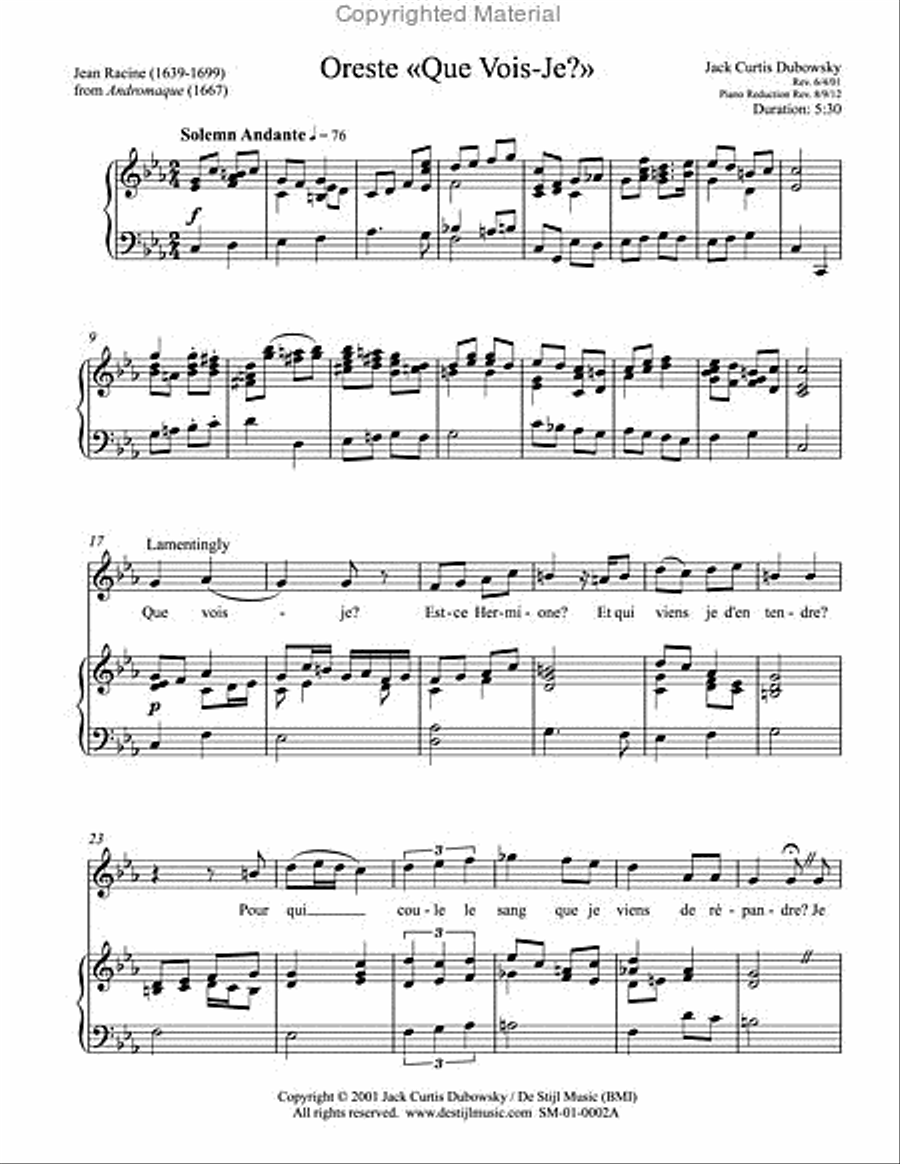 Oreste: Que Vois-Je (Tenor / Keyboard) image number null