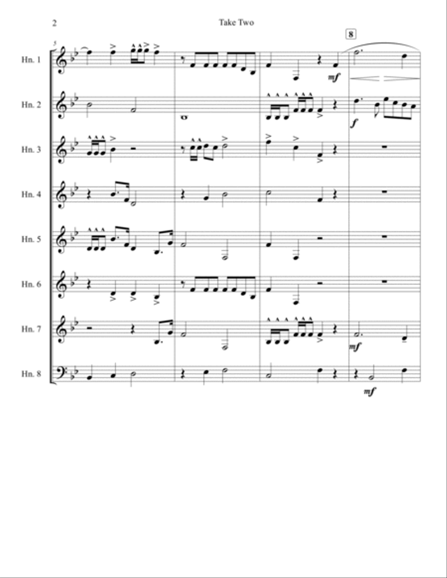 Take Two - Nostalgic Fanfare for 8 Horns Brass Ensemble scores gallery preview page 2