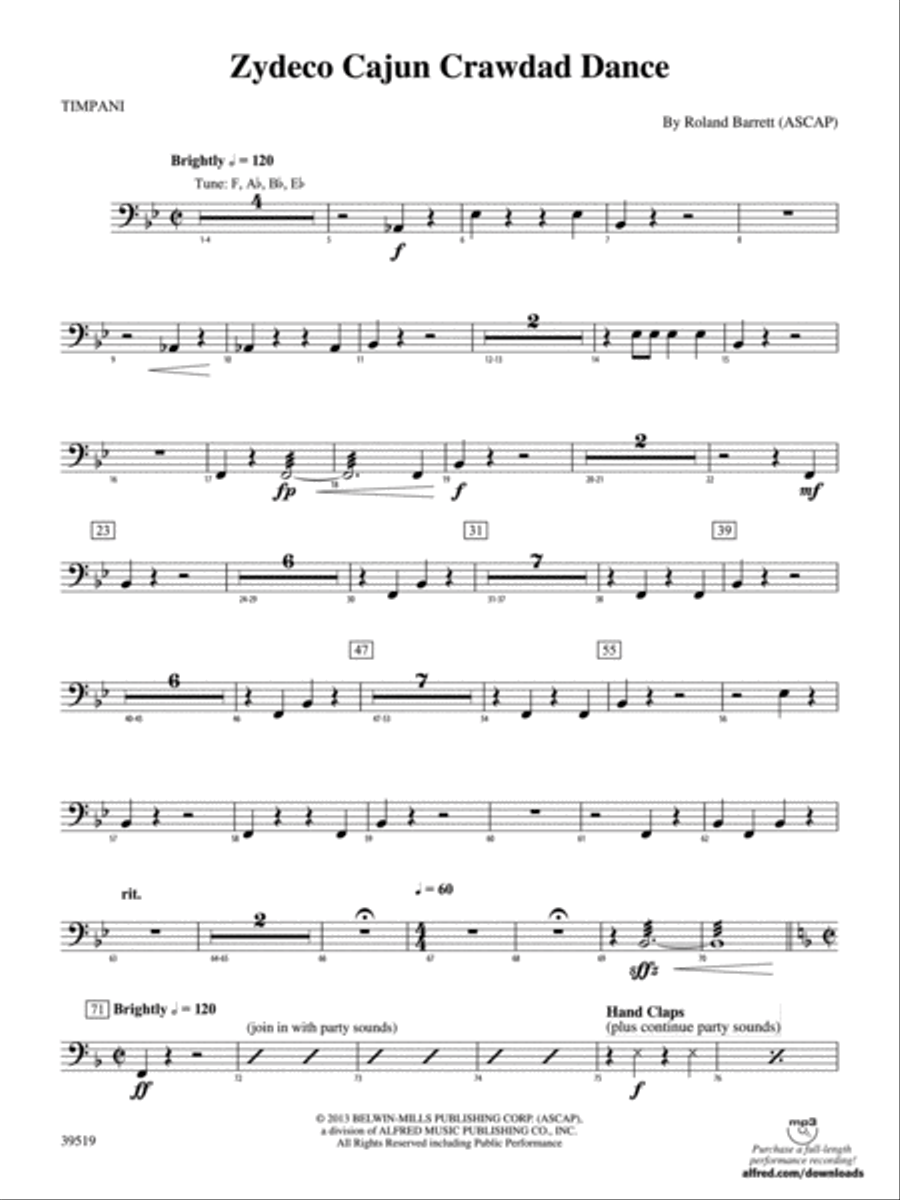 Zydeco Cajun Crawdad Dance: Timpani Concert Band scores gallery preview page 1