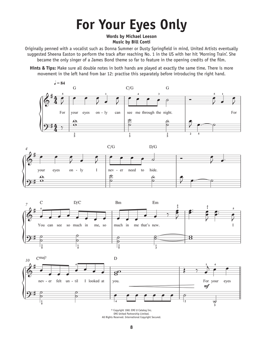 For Your Eyes Only For Your Eyes Only Easy Piano scores gallery preview page 1