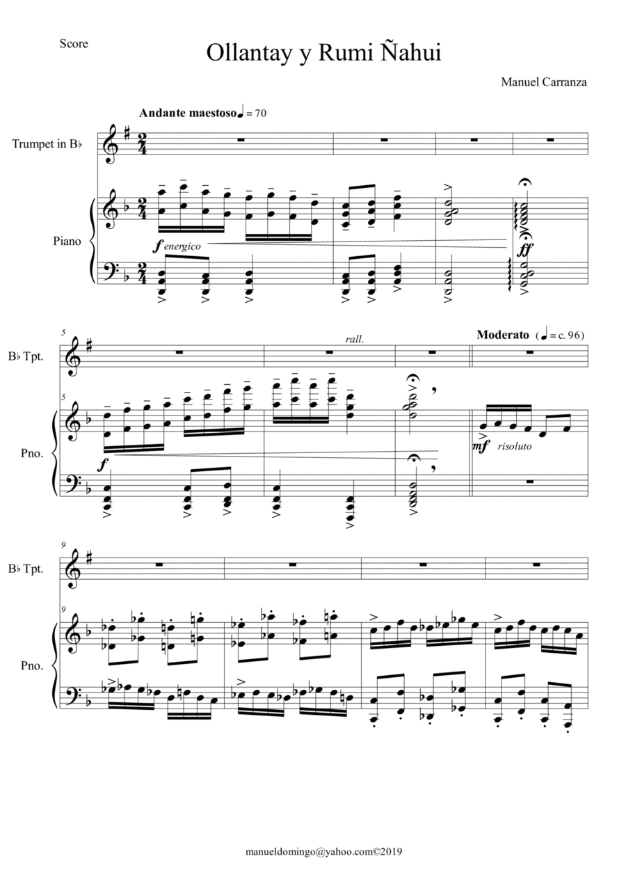 Ollantay y Rumi Nahui Op. 11 (fantasy for piccolo trumpet and piano) Piccolo Trumpet scores gallery preview page 1