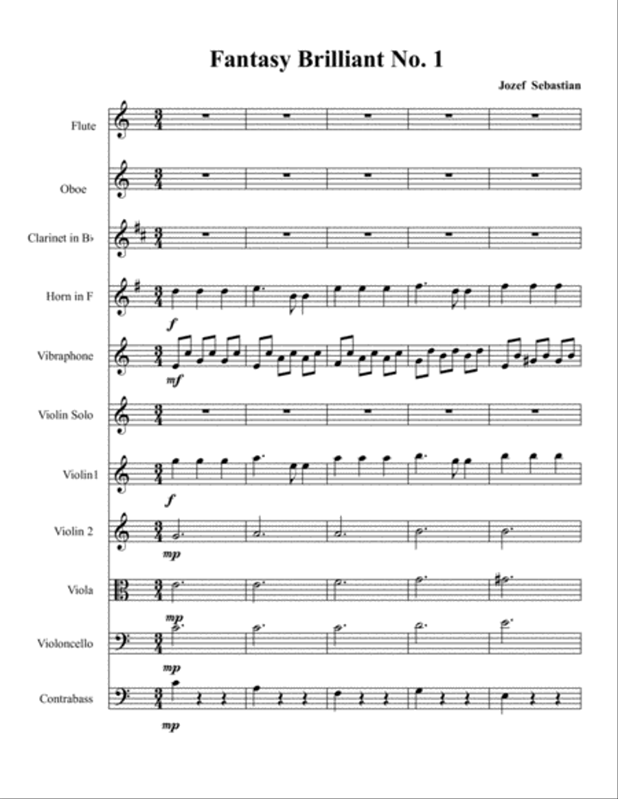 Fantasy Brilliant No 1 Jozef Sebastian Chamber Orchestra scores gallery preview page 1