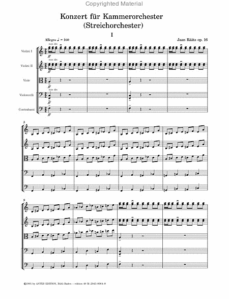 Konzert Nr. 1 fur Kammerorchester op. 16 (Streichorchester), Kammerkonzert