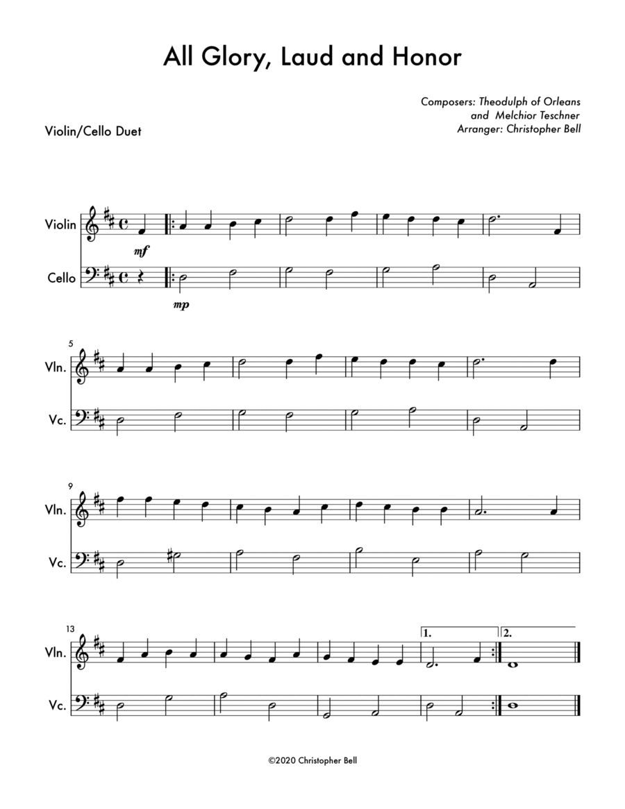 All Glory, Laud and Honor (Violin/Cello Duet) String Duet scores gallery preview page 1
