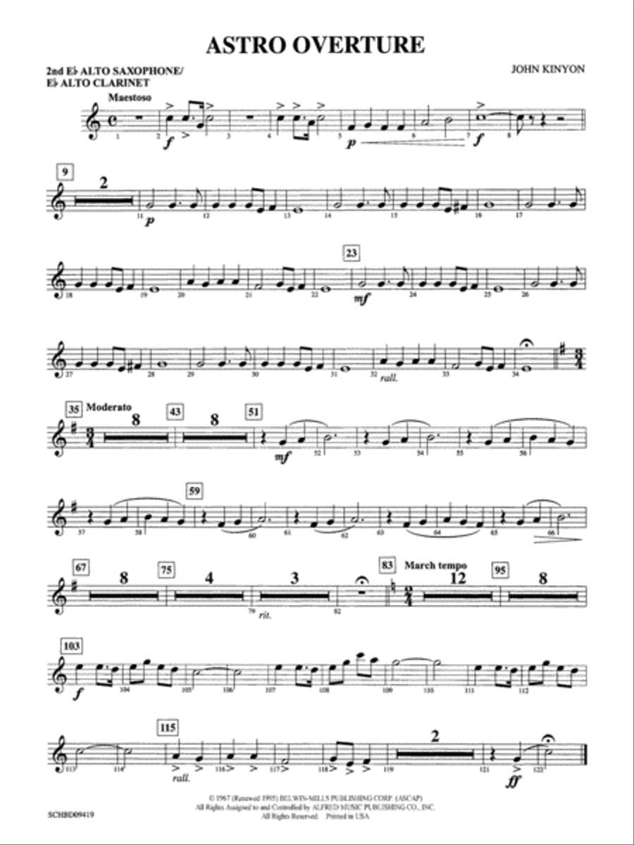 Astro Overture: 2nd E-flat Alto Saxophone Concert Band scores gallery preview page 1