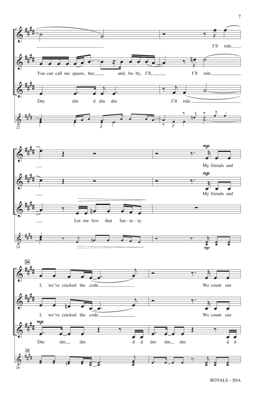 Royals (arr. Deke Sharon) SSA scores gallery preview page 5