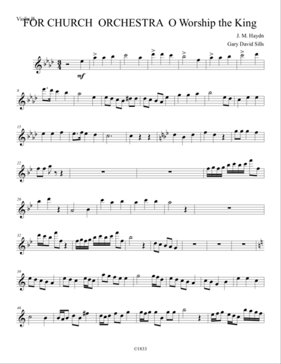 For Church Orchestra O Worship the King Violin II Violin Solo scores gallery preview page 1