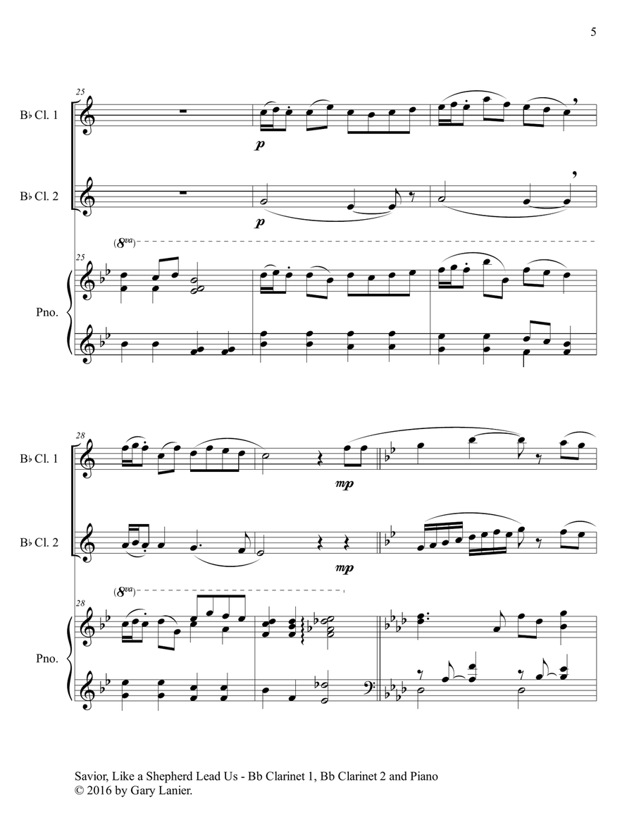 SAVIOR, LIKE A SHEPHERD LEAD US (Trio – Bb Clarinet 1, Bb Clarinet 2 & Piano with Parts) B-Flat Clarinet scores gallery preview page 6
