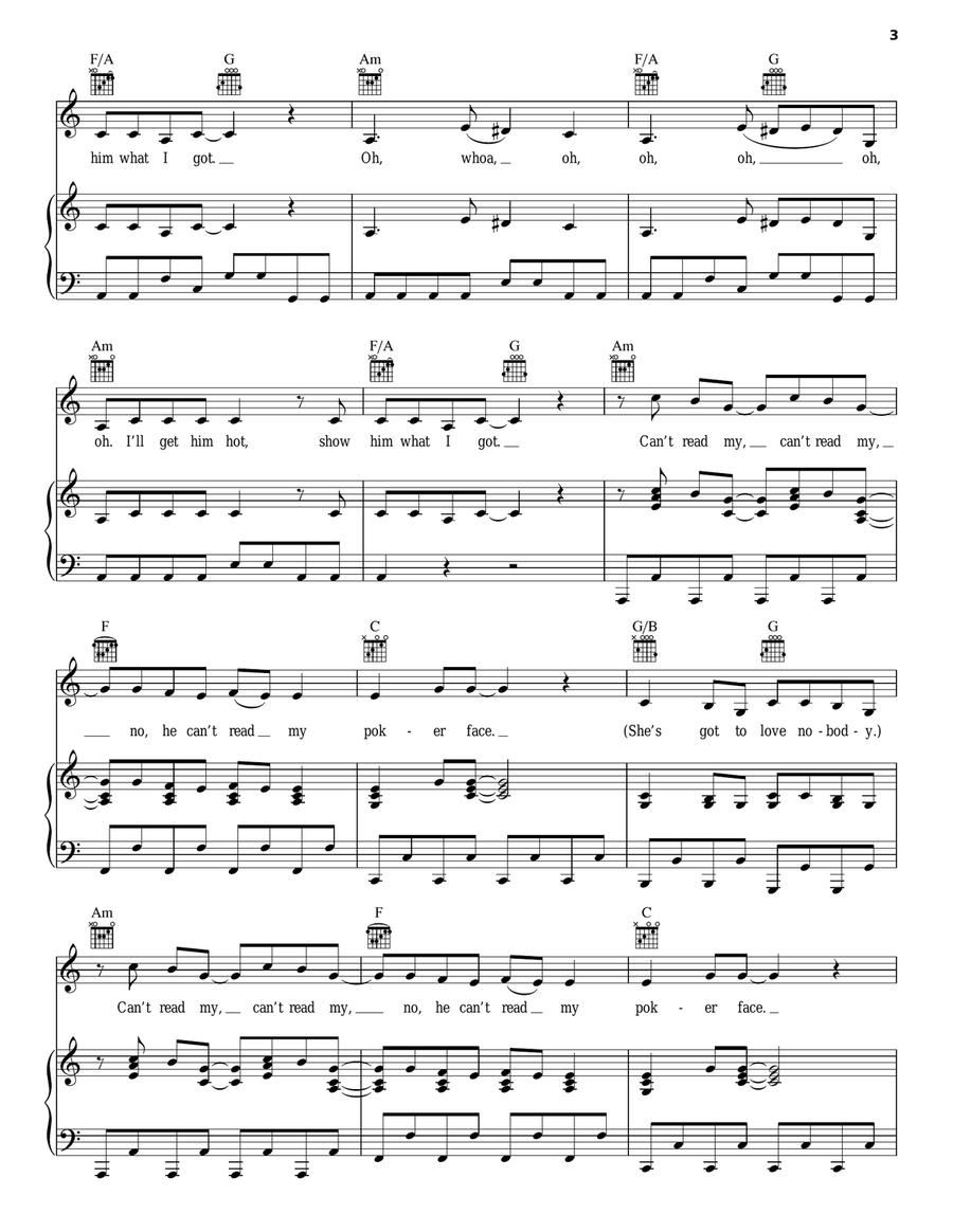 Poker Face Piano, Vocal, Guitar scores gallery preview page 3