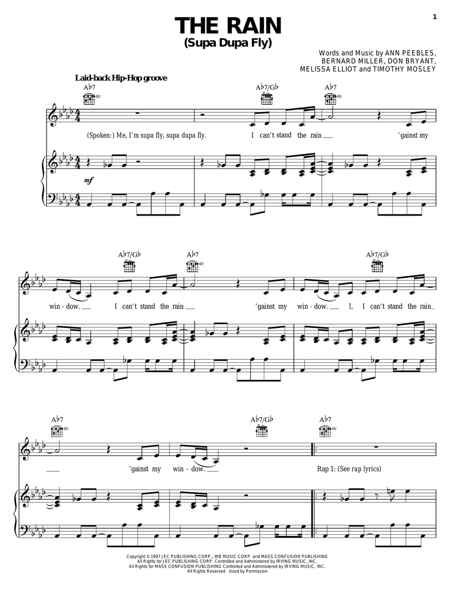 The Rain (Supa Dupa Fly) Piano, Vocal, Guitar scores gallery preview page 1