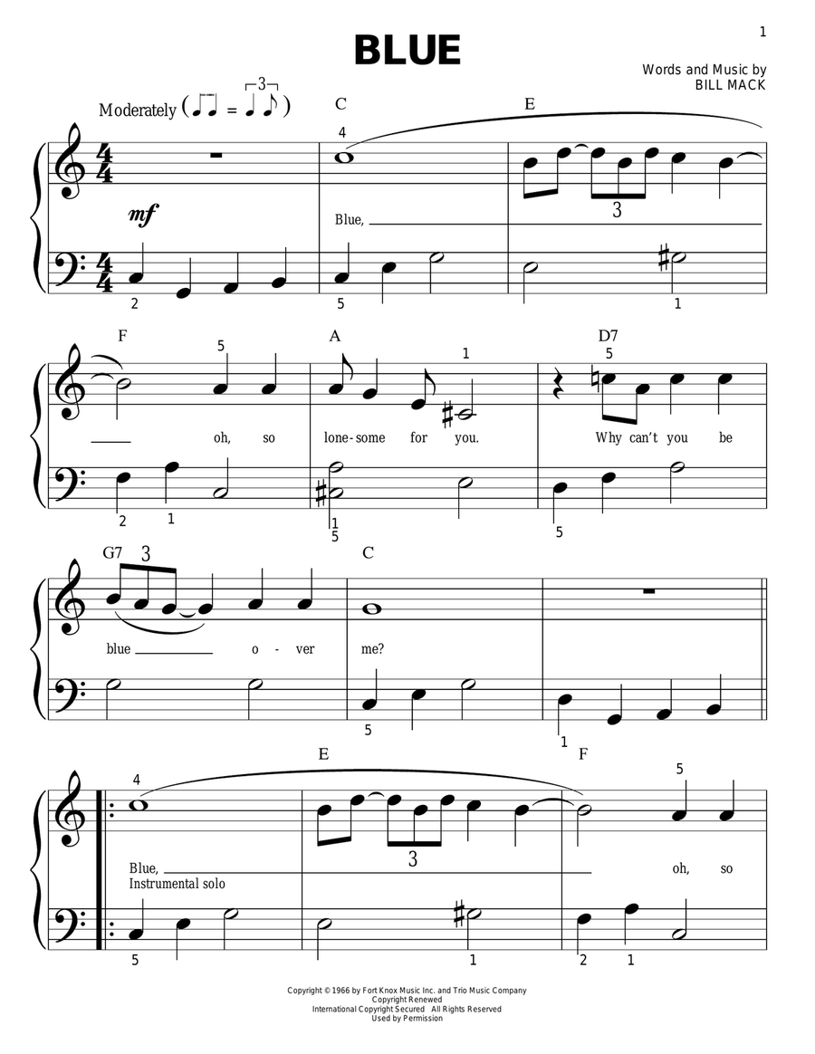 Blue Blue Easy Piano scores gallery preview page 1
