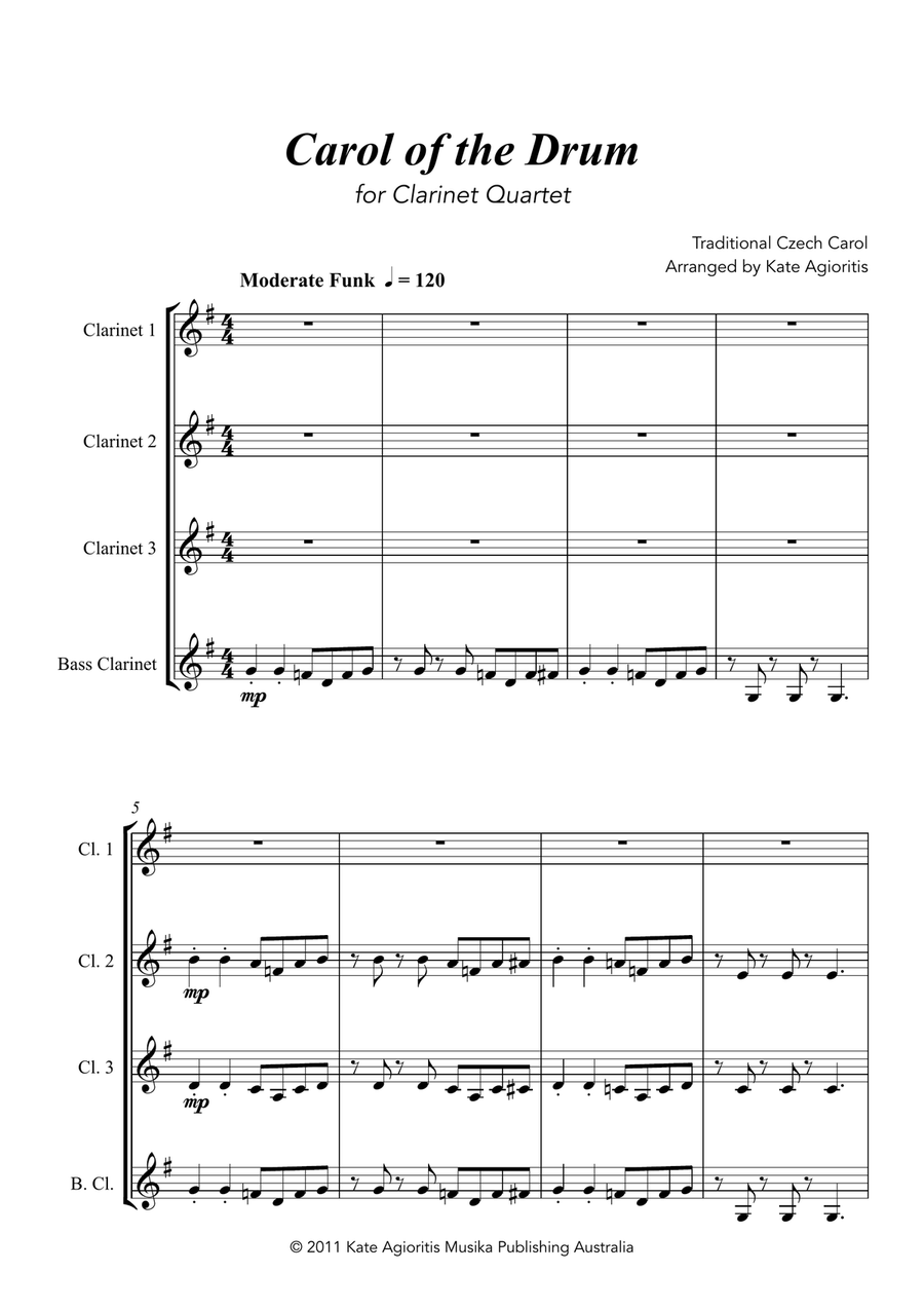 Carol of the Drum - for Clarinet Quartet Clarinet Quartet scores gallery preview page 2