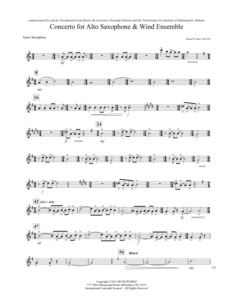 Concerto For Alto Saxophone And Wind Ensemble - Bb Tenor Saxophone
