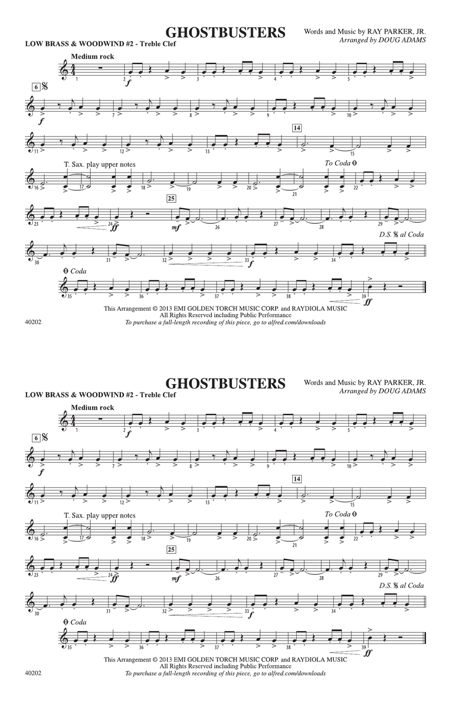 Ghostbusters: Low Brass & Woodwinds #2 - Treble Clef