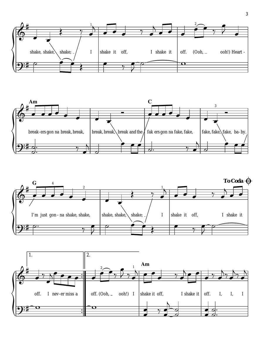 Shake It Off Easy Piano scores gallery preview page 3