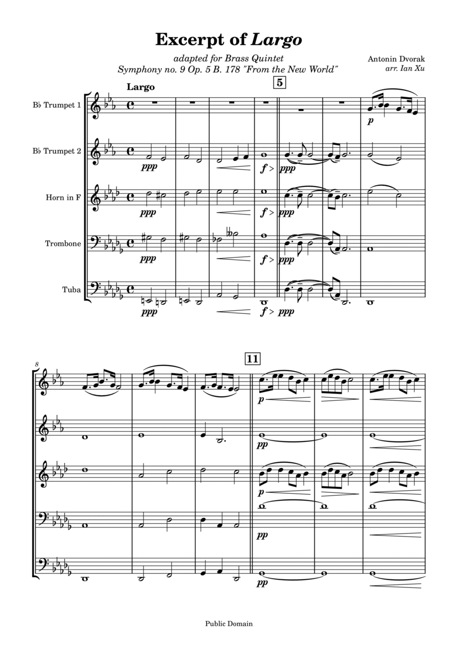Excerpt of Largo from Symphony No. 9 Excerpt of Largo from Symphony No. 9 Brass Ensemble scores gallery preview page 1