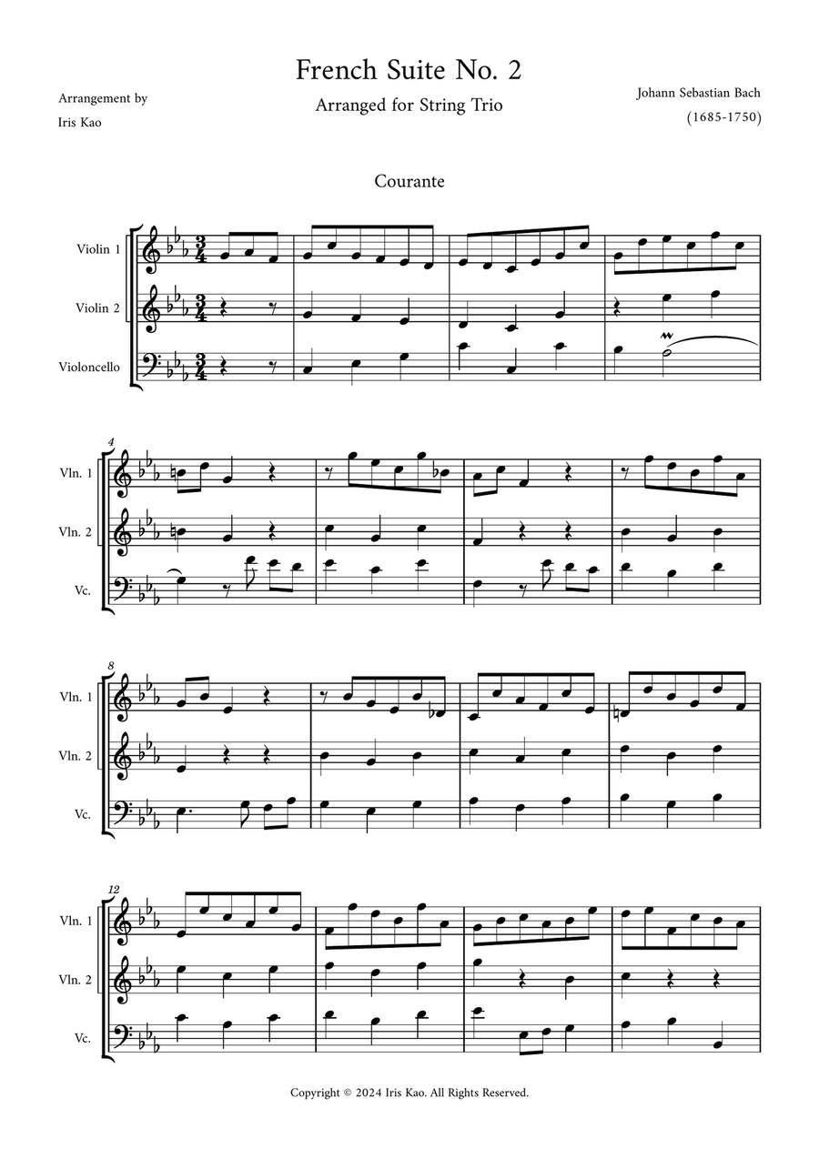 French Suite No. 2 - Courante String Trio scores gallery preview page 1