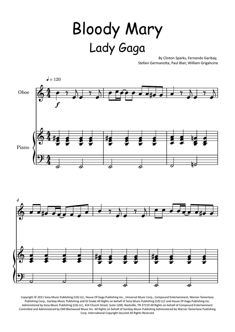 Bloody Mary Piano scores gallery preview page 1
