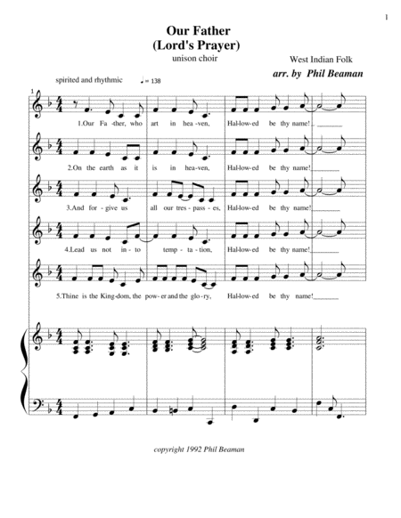 Our Father (Lord's Prayer) - unison choir by Folk Choir - Digital Sheet Music