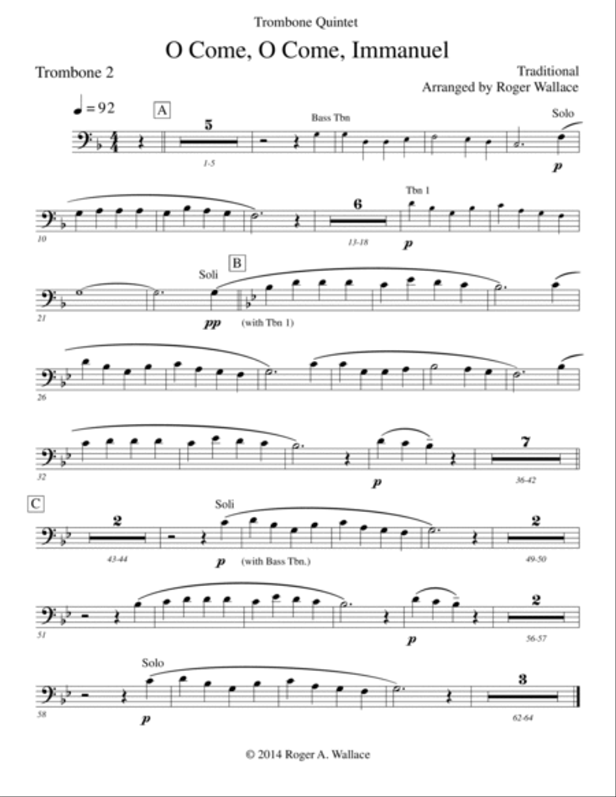O Come, O Come, Immanuel (Emmanuel) - Trombone Quintet or Choir Choir scores gallery preview page 6