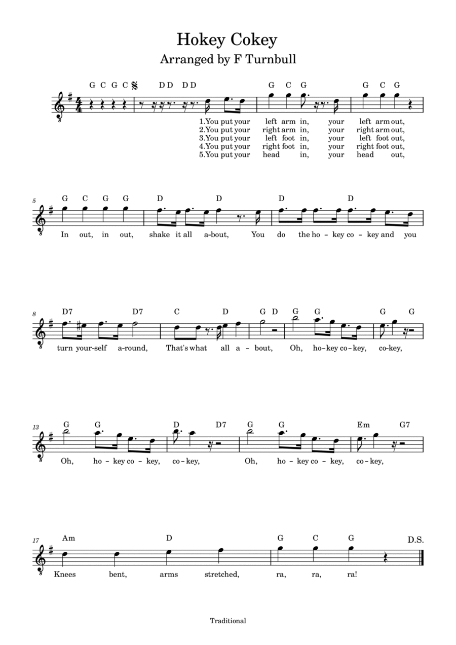 Hokey Cokey Hokey Cokey Piano, Vocal, Guitar scores gallery preview page 1